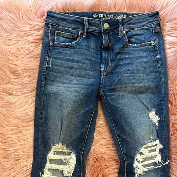 American Eagle Outfitters Hi-Rise Slim Flare Distressed Blue Jeans, Size 6 - Picture 5 of 14